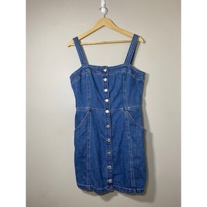 LEVIS Denim Fiorella Overalls Dress Women LARGE Button Front Smocked Back Pocket